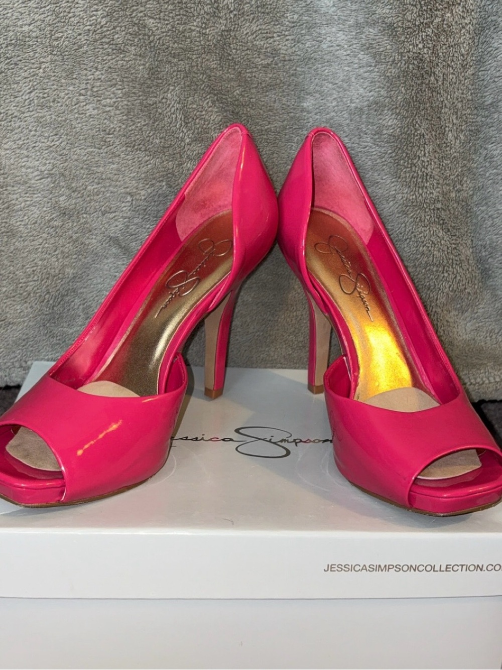 Jessica Simpson Bright Pink Patent Peep-Toe Stiletto Heels